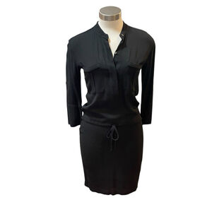 Standard James Perse Shirt Dress Cinched Tie Waist Long Sleeve Black Sz. 1 S